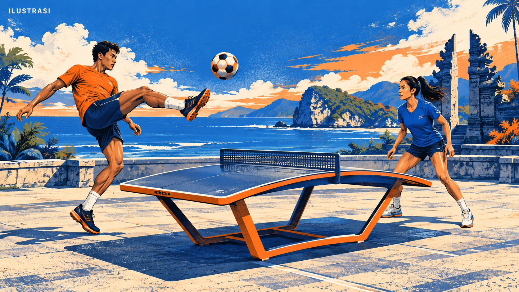 Ilustrasi permainan teqball; bukan dokumentasi peserta maupun lokasi Porprov.